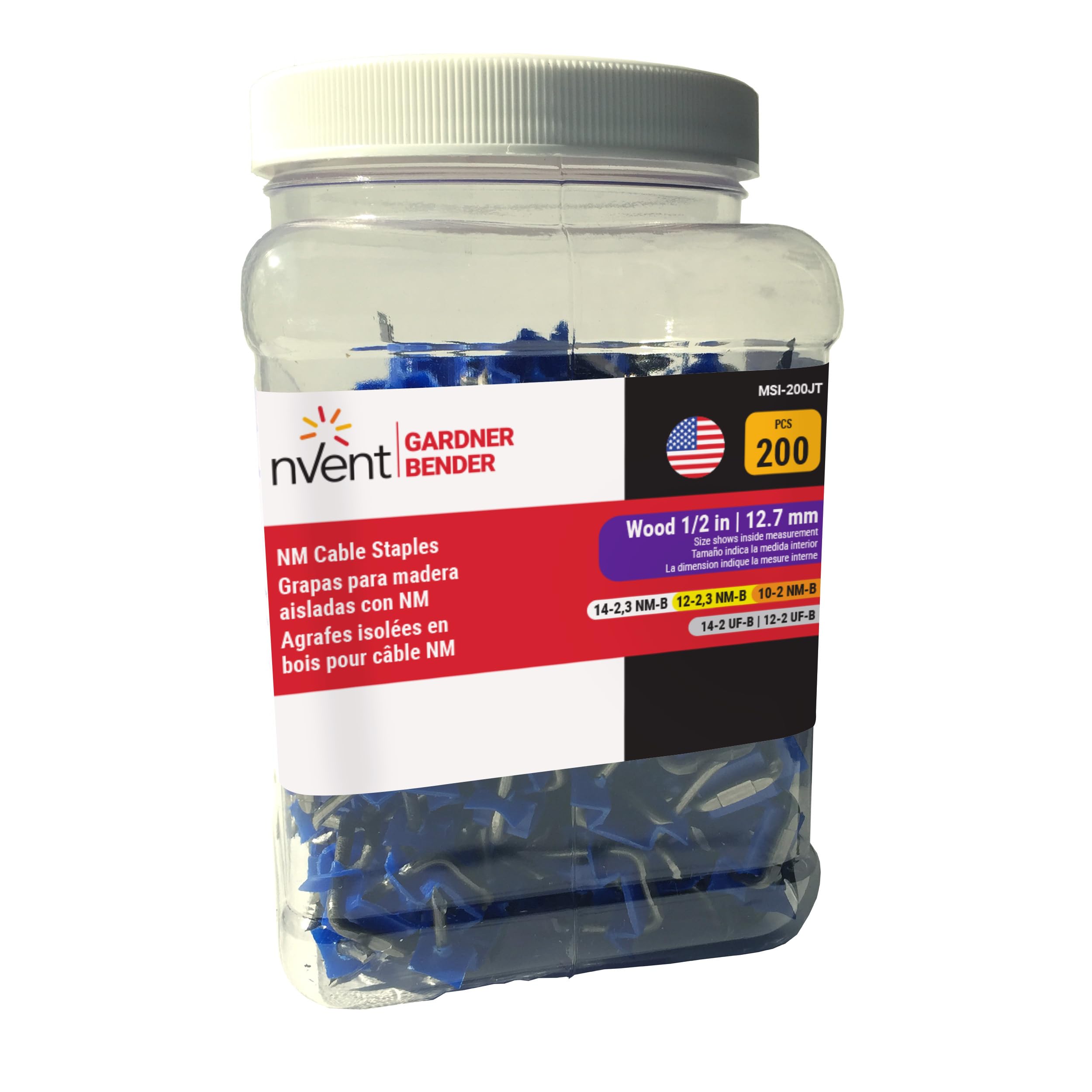 Gardner Bender MSI-200JT Insulated Metal Staple, ½, Secures: NM Electrical Cable, BX, MC, AC, and UF Cable, 200 Pack, Blue — Amazon image 3