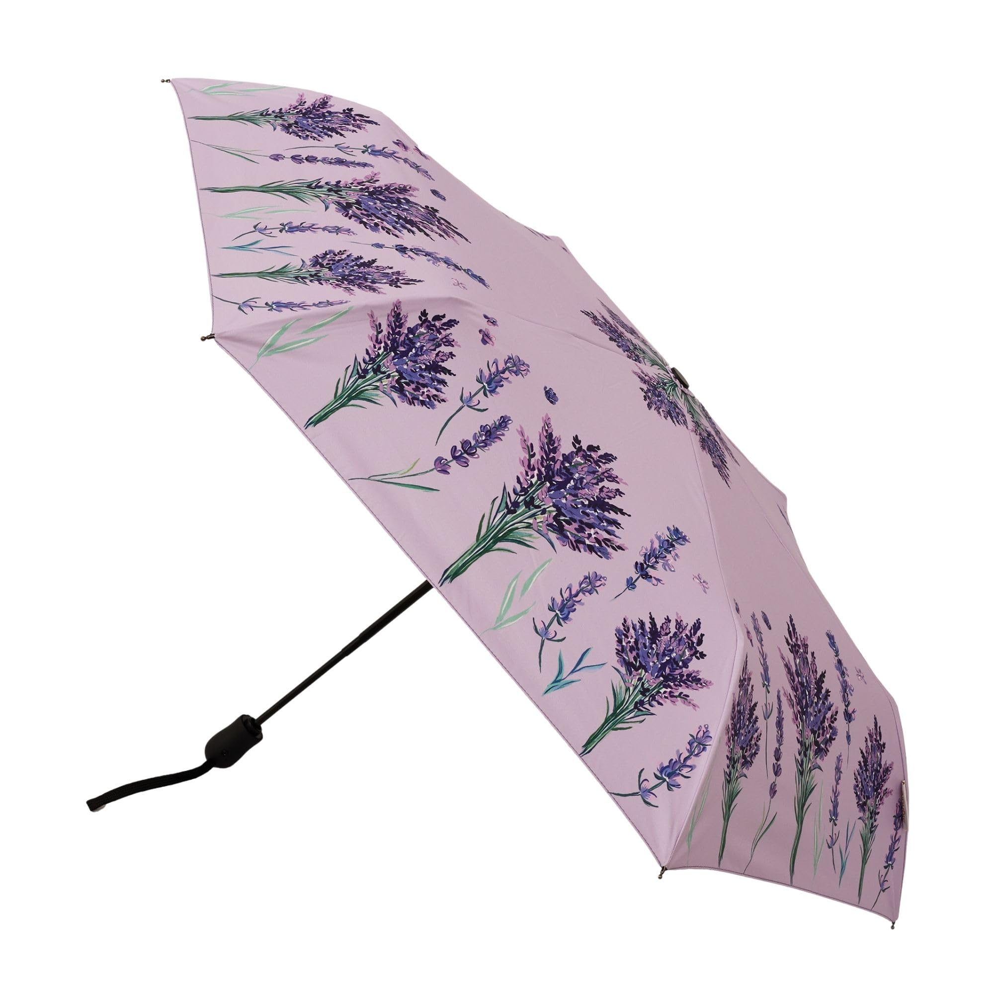 Signare Automatic Folding Umbrella, Elegant Lavender Floral Design, Lilac Background; One Touch Automatic Open & Close