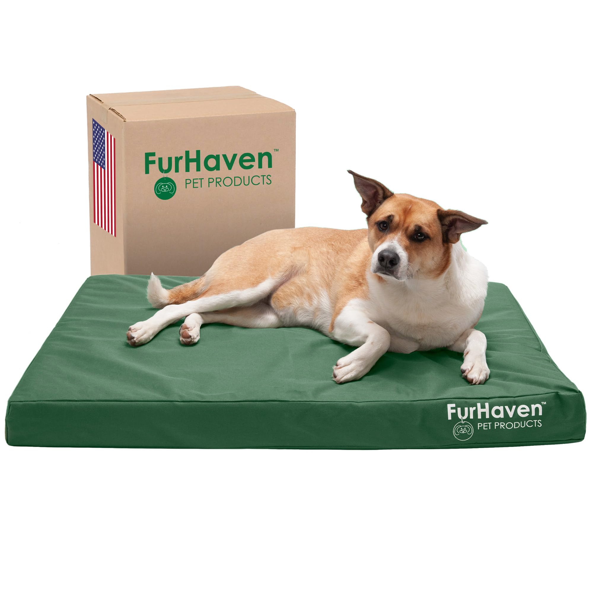 FurHaven Wodoodporne legowisko dla psa z żelem chłodzącym dla dużych/średnich psów ze zdejmowanym zmywalnym pokrowcem, dla psów o wadze do 25 kg - nadruk z logo Oxford Polycanvas Materac - las,