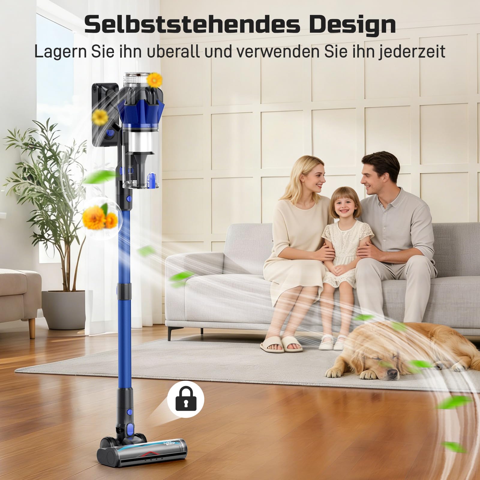 Hearten Cordless Vacuum Cleaner Blue, can Stand on its own