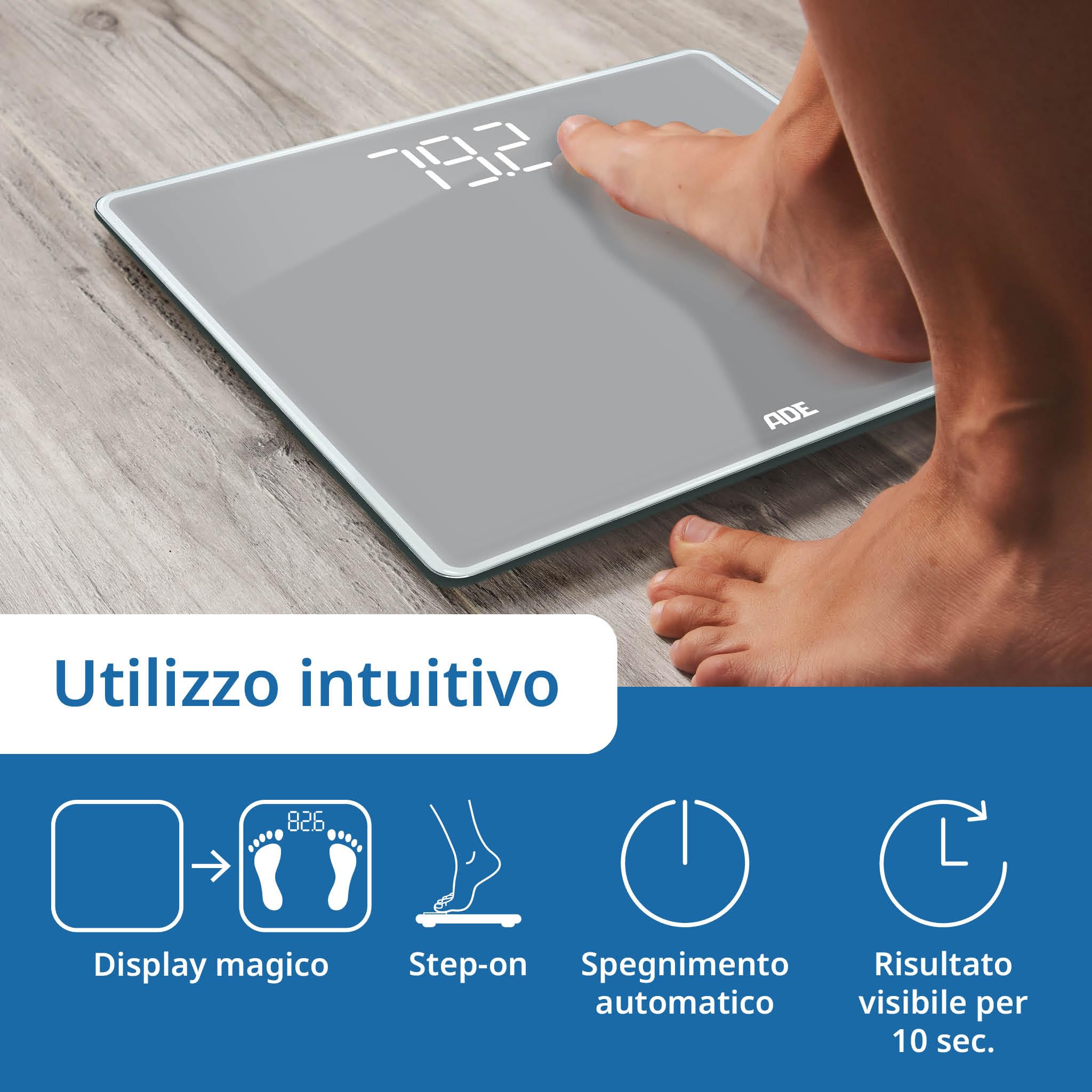 ADE Bilancia pesapersone digitale con elevata capacità di carico fino a 220 kg | bilancia pesapersone precisa con cifre luminose XXL | ampio display | superficie di pesatura extra large | grigio