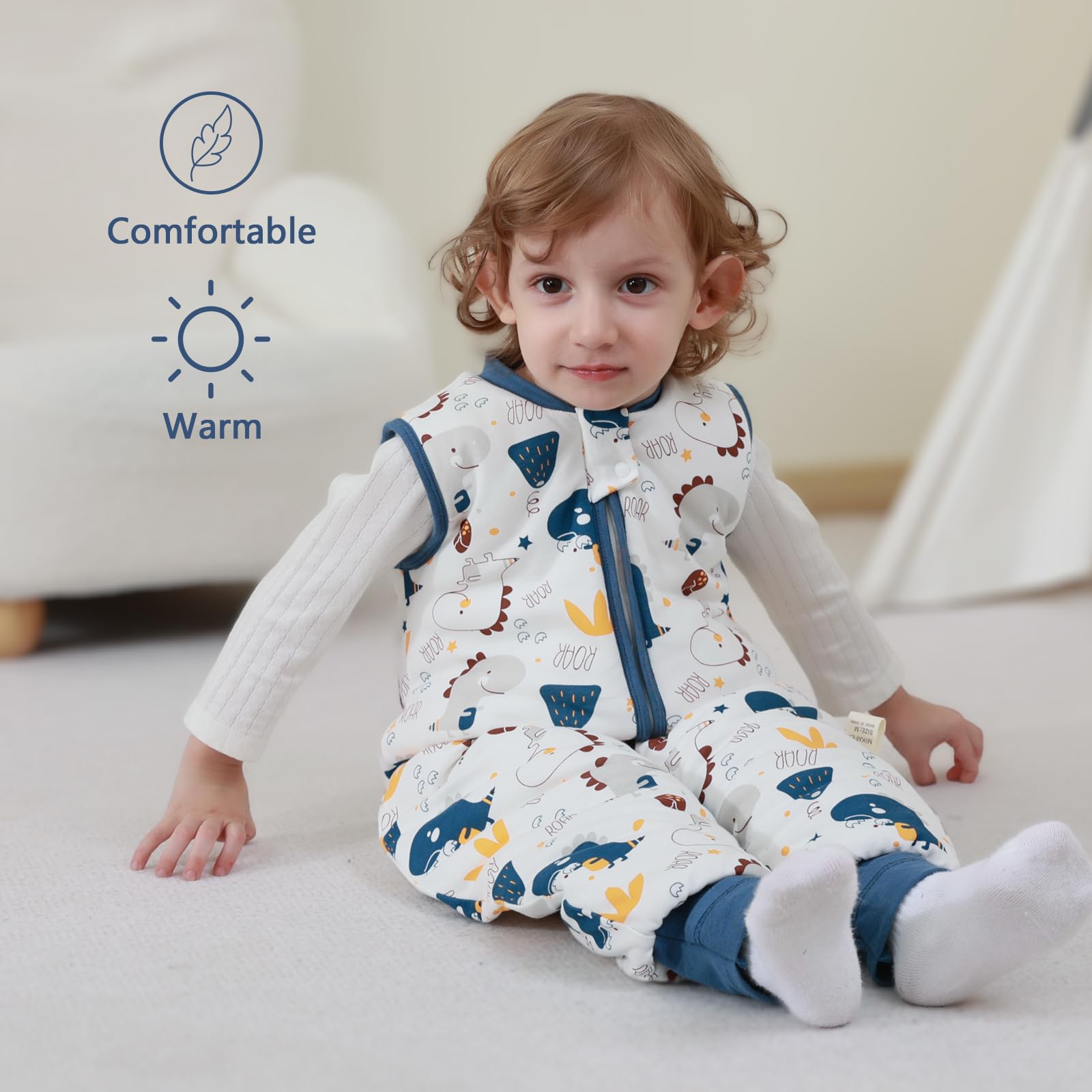 MIKAFEN Baby Winter Sleeping Bag with Feet,100% Cotton Kids Sleeping Bag 2.5Tog with Legs, Dinosaur 100cm/4-5years - Image 2