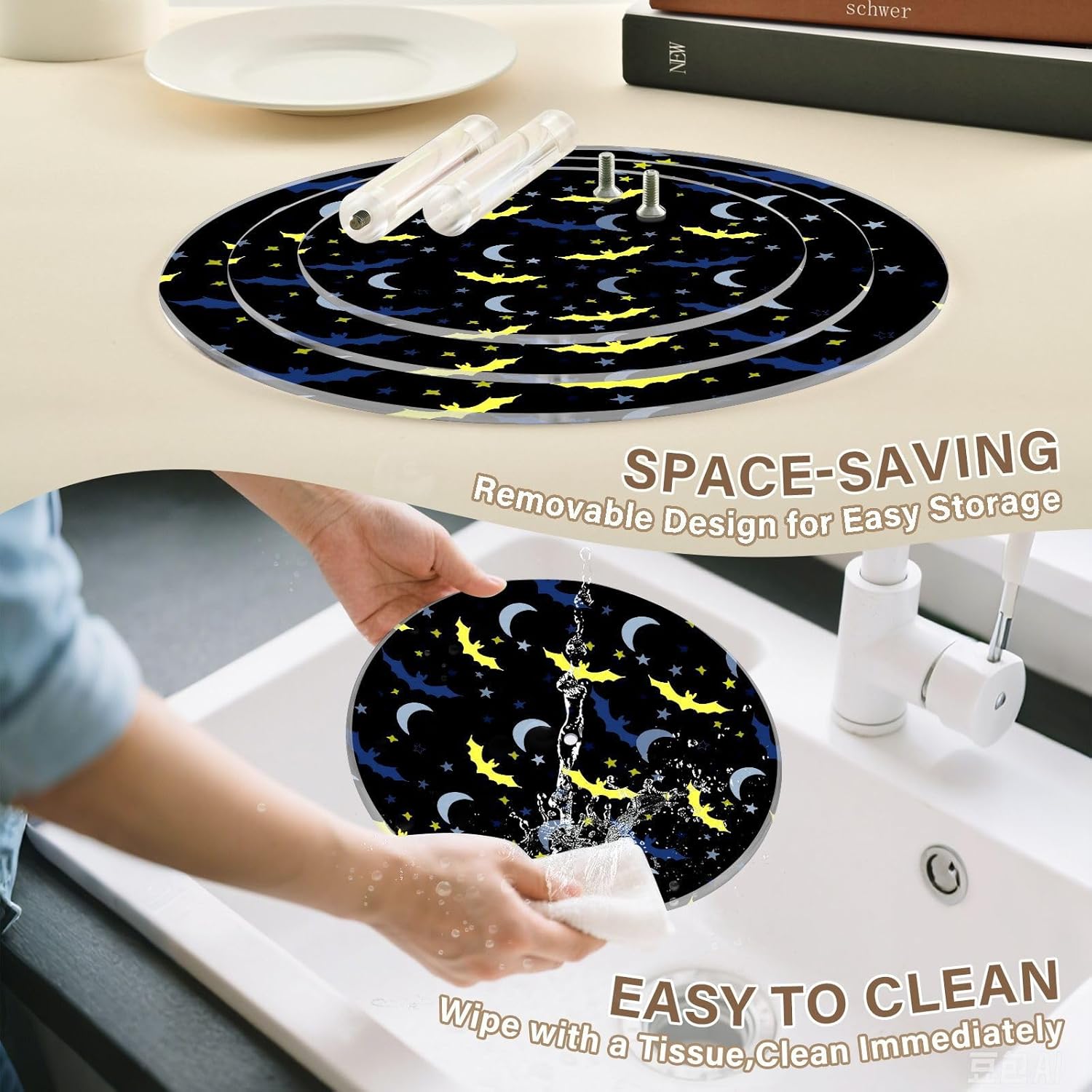 Bats Moon Star Halloween 3 Tier Acrylic Cupcake Stand, Cupcake Stand for 34 Cupcakes for Weddings,Christmas,Holidays,Parties,Birthday,Printed Cupcake Tower 23301015