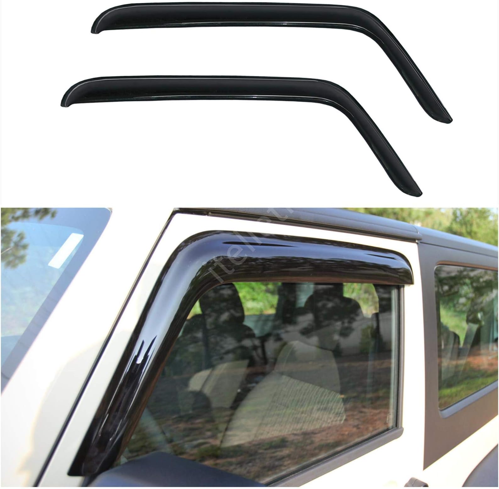 2pcs Outside Mount Front Doors Dark Smoke Sun/Rain Guard Tape-On Auto Window Visors For 07-18 Jeep Wrangler JK 2-Door