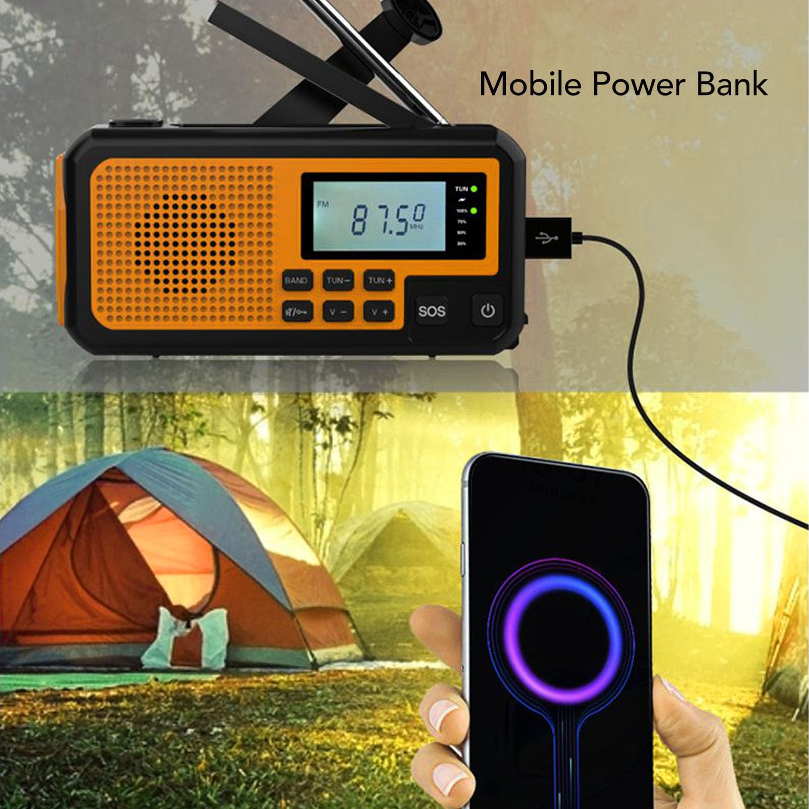 Bewinner Radio Awaryjne z korbą ręczną, ładowanie Słoneczne USB, AM FMSW Noaa Weather Radio, SOS Alarm, Latarnia 400LM na Kemping na świeżym Powietrzu, Przetrwanie, Przerwy w Dostawie