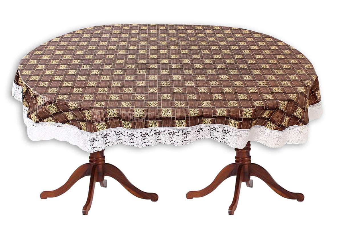 MANUFACTORY PVC Waterproof & Anti Slip Dining Table Cover for 4 Seater - 54x78 | 4 Seater Oval Shape Table Cover | Protector Dining Table Cover for Oval Shape 4 Seater Dining Table (Brown Check)