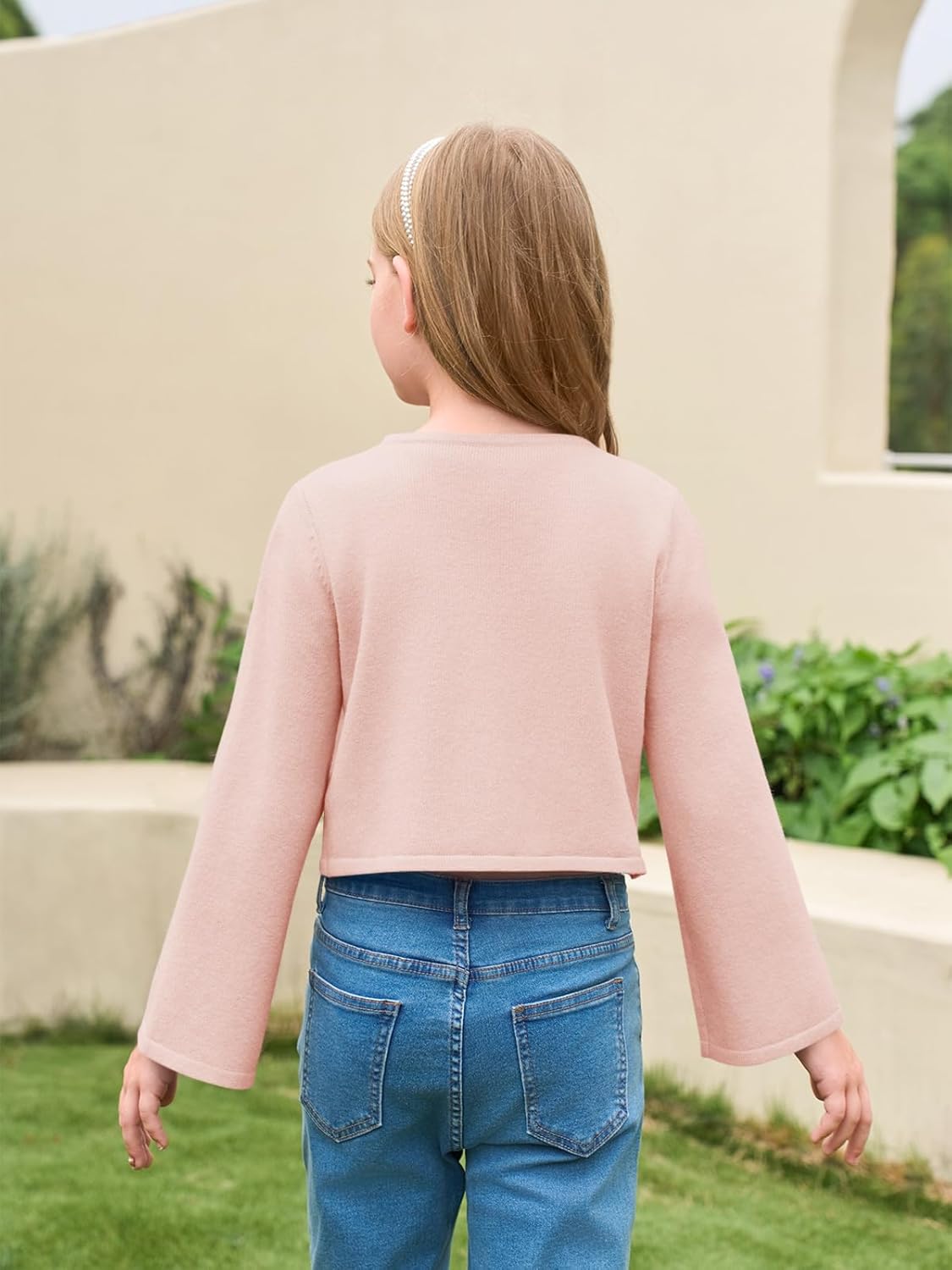 Haloumoning Girls Cropped Cardigan Sweater Kids Cute Bow Long Sleeve Knitted Sweaters Tops 5-14 Years - Image 6