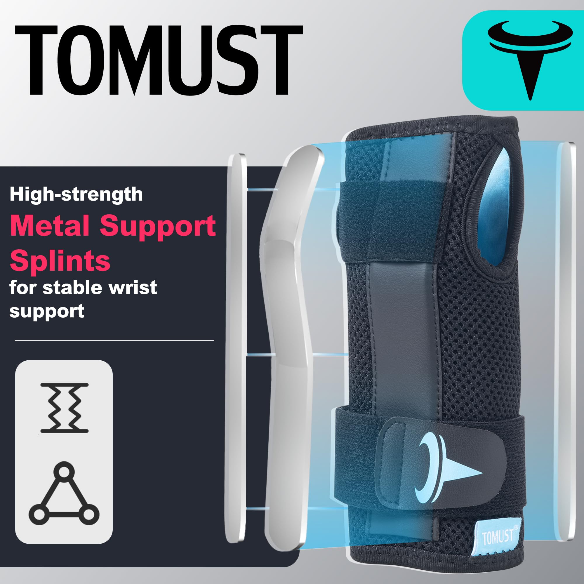 TOMUST Wrist Brace with Metal Splint Stabilizer - Breathable, Lightweight, Comfortable, Wrist Support for Carpal Tunnel Syndrome, Tendinitis, Sprain, Arthritis, Wrist Injuries and Recovery, Right, L