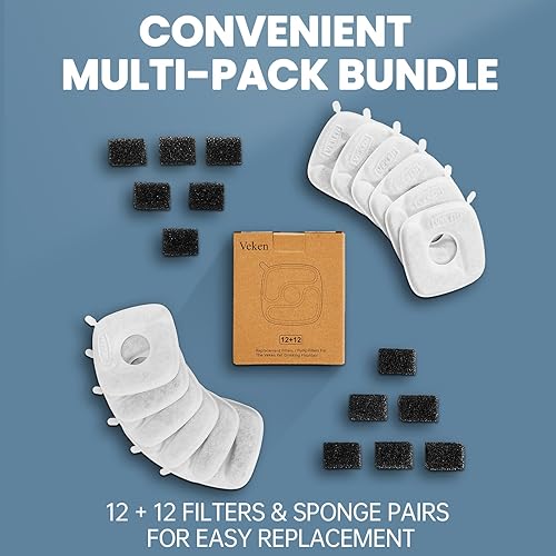 Miniatura 23 de Veken Filtros de fuente de agua para gatos, paquete de 8 filtros de repuesto y 8 esponjas de repuesto para dispensador automático de agua