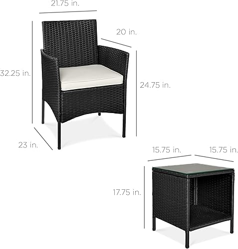 Miniatura 105 de Best Choice Products Juego de 3 piezas de mimbre para conversación al aire libre, muebles de patio que ahorran espacio para jardín con mesa
