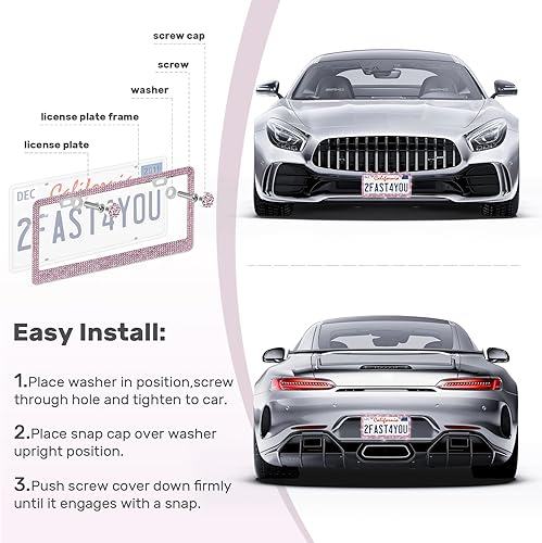 Vista 68 de Paquete de 2 marcos brillantes para matrícula, cubierta de matrícula de automóvil con diamantes de imitación brillantes para mujer, accesorios