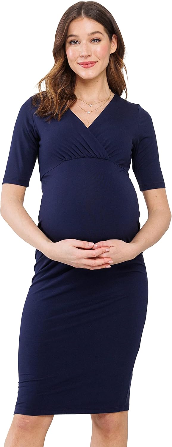 LaClef Women's Short Sleeve V-Neck Wrap Maternity Dress
