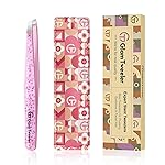 Expert Eyebrow Hair Removal Tweezer with Leather Case, GlamTweeler High Precision Slant Tip Stainless Steel Tweezers for Men and Women (Cherry Blossom Pink)