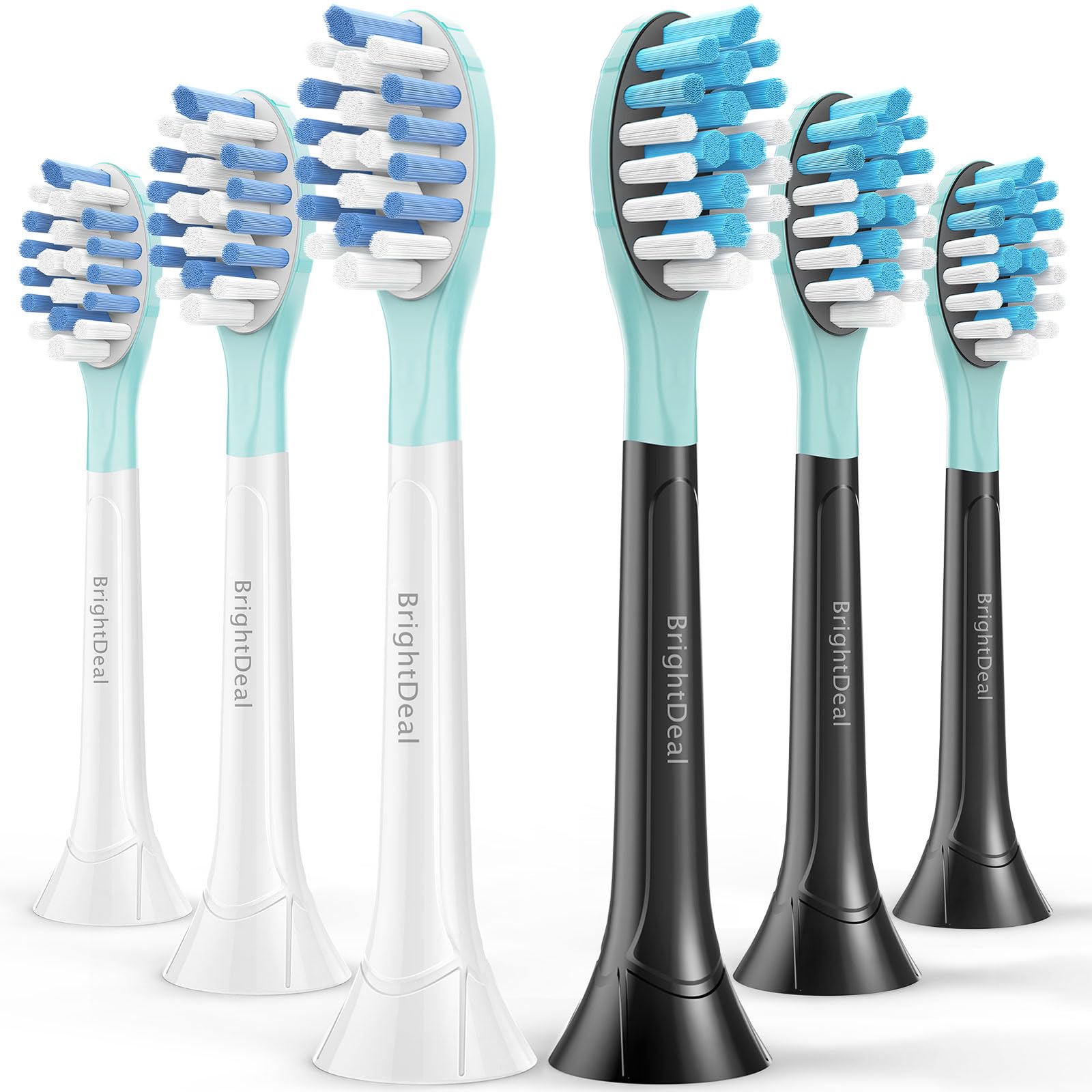 BrightDeal Replacement Heads for Philips Sonicare ProtectiveClean 4100 5100 6100 DiamondClean 9500 ExpertClean 7500 FlexCare HealthyWhite Electric Sonic Toothbrush C3 G3 W3 C2 G2, White&amp;Black, 6 Pack