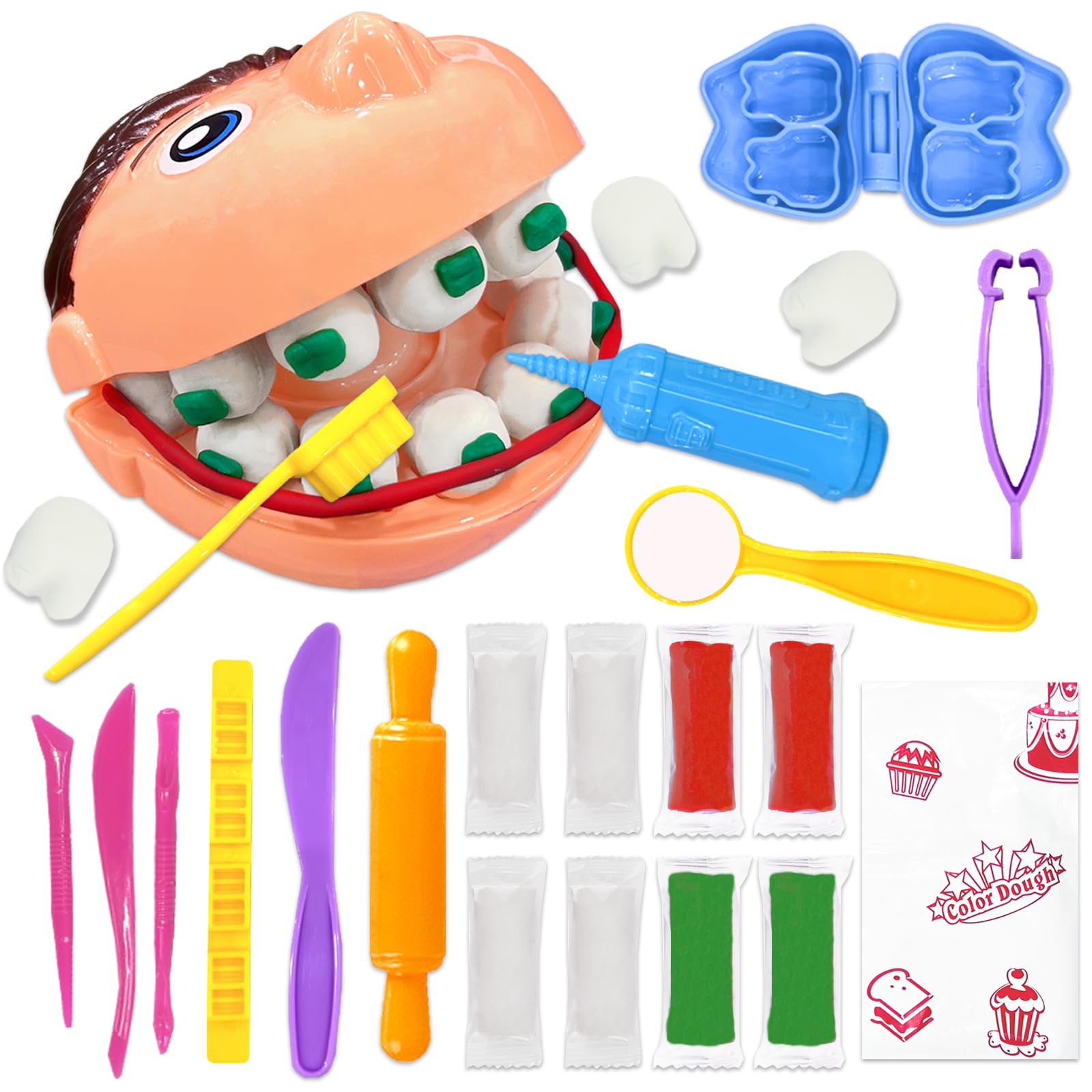 Crelloci 21pcs Play Dough Dentist Set Playdough Mini Dental Kit
