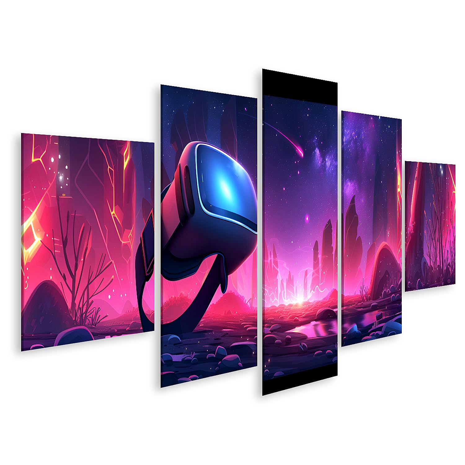 islandburner Prime Quadro su tela, camera illuminata al neon con auricolare VR, design tecnologico generato, sala giochi VR videogiochi