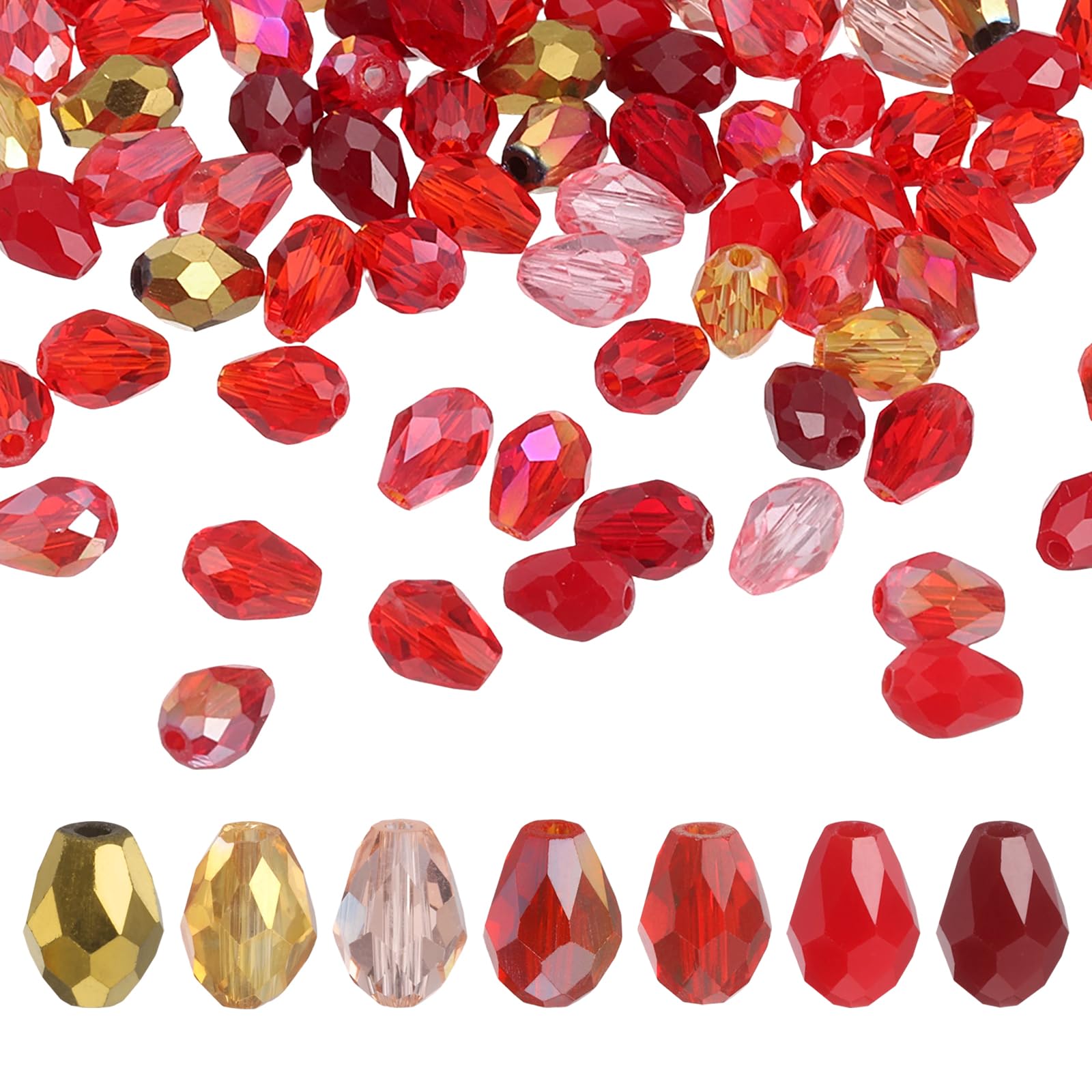 sourcing map 100 PCS Teardrop Crystal Glass Beads, 6x8mm Faceted Shape Crystal AB for Necklace Bracelet Earrings DIY Jewelry Crafts Making Supplies, Red