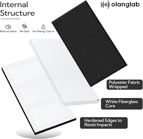 Miniatura 6 de Olanglab Paneles de pared acústicos de fibra de vidrio, paquete de 4, paneles de sonido de 11.8 x 23.6 pulgadas, paneles de prueba de sonido