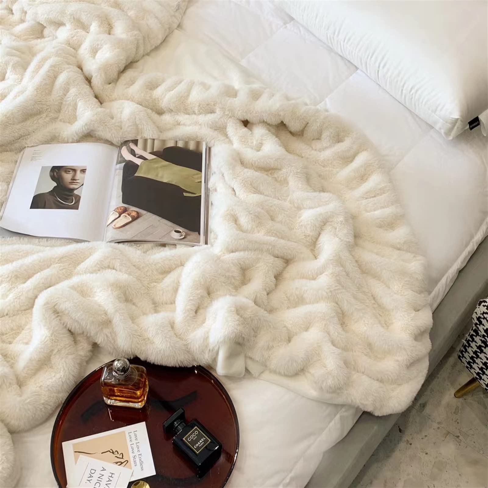 Manta Franela Reversible,Manta Sofá Microfibra,Suave,Caliente,Transpirable para Invierno Blanco 150×200cm