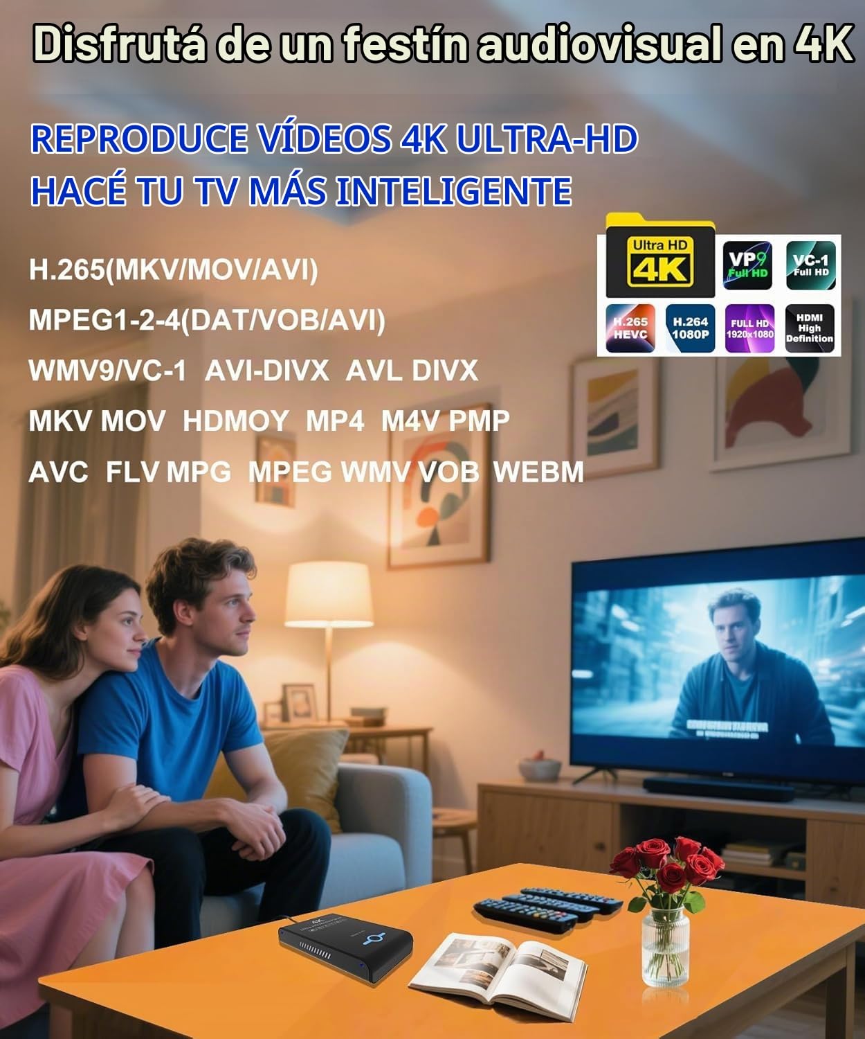 4K 60Hz UHD Media Player & HDD Enclosure 2-in-1,Play H.265/HEVC H.264/AVC MP4 MKV Videos MP3 Music JPG Photos,4K HDMI, Analog AV,USB 3.0, Type C,Supports SSD,2.5" SATA HDD with USB/SD Card Expansion