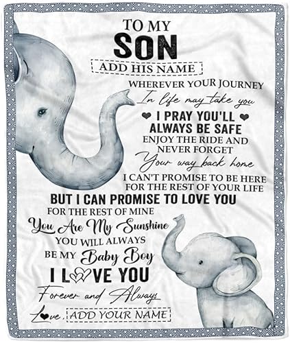Manta personalizada con texto en inglés To My Son de mamá, papá, madre, Wherever Your Journey in Life, elefante, hijo, regalos de cumpleaños,