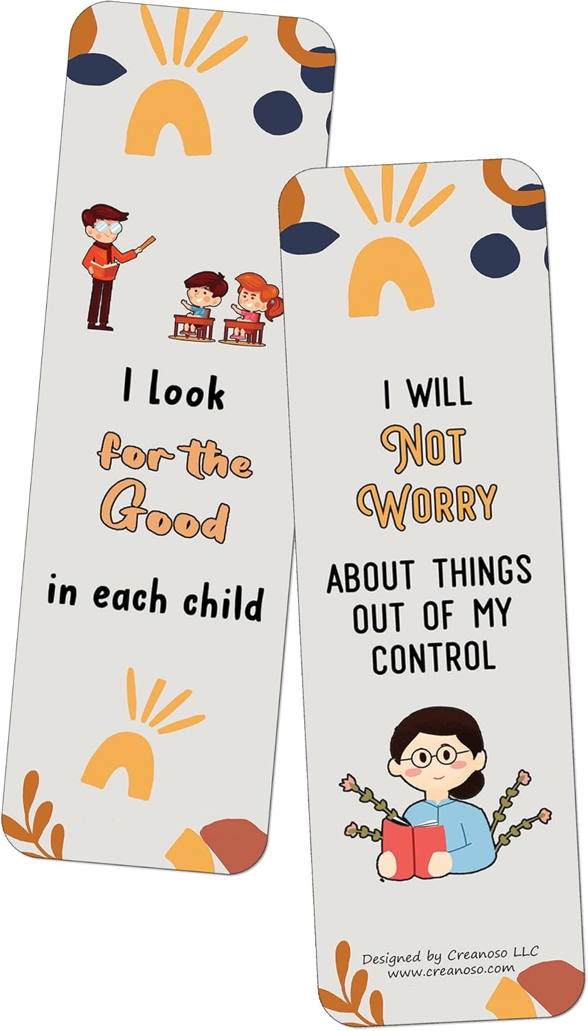 Creanoso Affirmations Bookmarks for Teachers (60-Pack) – Daily Inspirational Card Set – Interesting Book Page Clippers – Great Gifts for Teachers