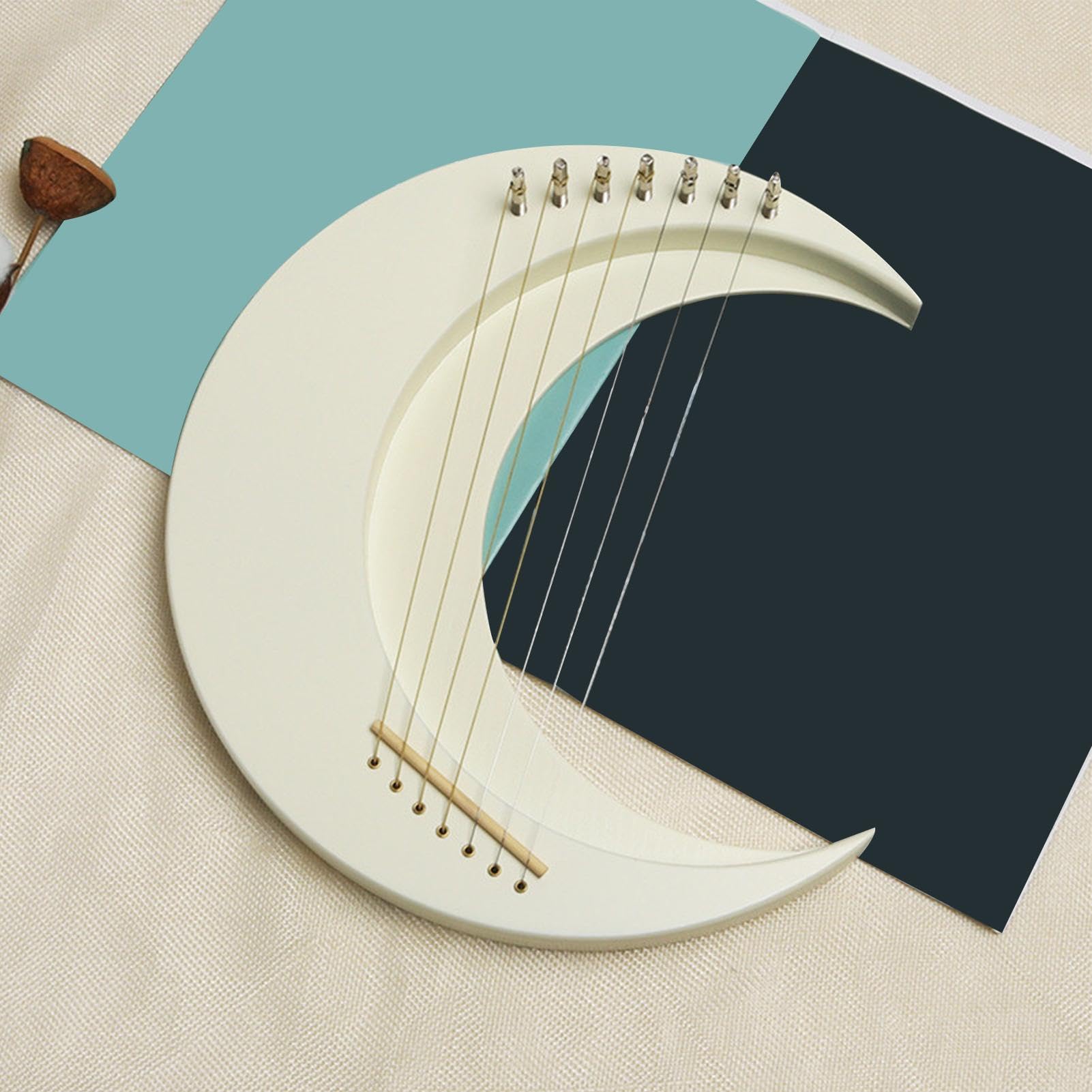 Teksome Lyra-Harfe-Musikinstrument, Lyra-Harfe | Hölzerne Mond-Lyra-Harfe | 7-saitiges Lyre-Klavier | Tragbares Musikinstrument, harfeninstrument für Musikliebhaber und Kinder