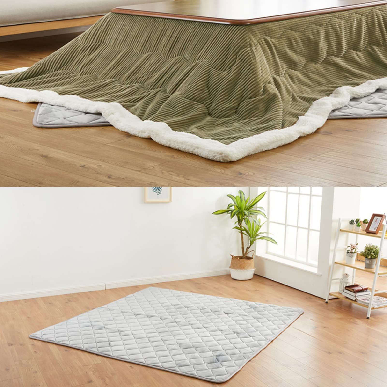 Stół grzewczy składany do przechowywania Tatami stolik kawowy Zimowe domowe stoły grzewcze Stół grzewczy + kołdra + dywan + grzejnik，Natural-105x75x41cm