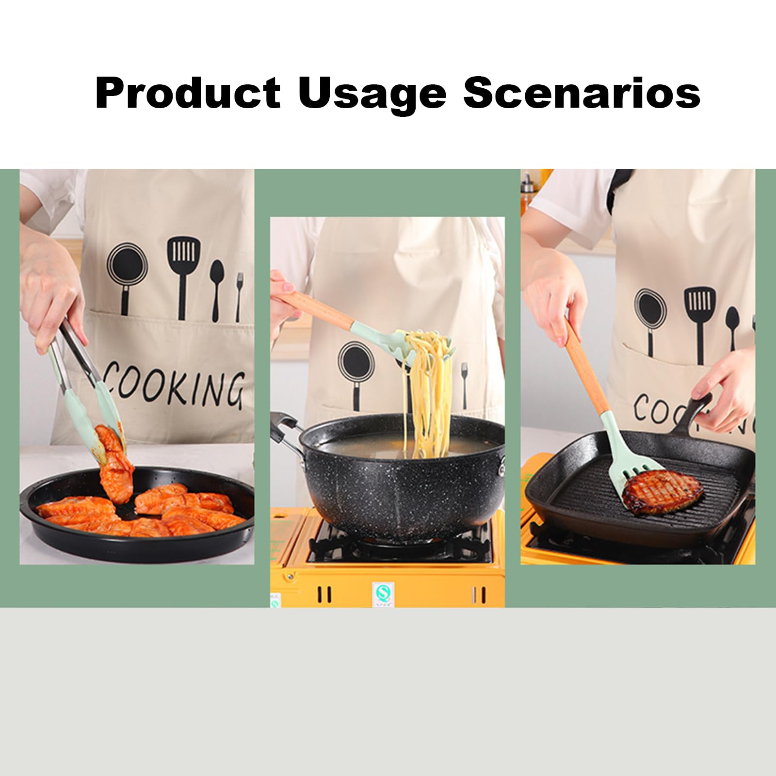 11 Pezzi Set Utensili Cucina Silicone, Set Di Utensili Da Cucina Con Porta Utensili, Mestoli Cucina Silicone Antiaderente Con Manico in Legno, Pentole, Set Mestoli Cucina Resistenti Al Calore