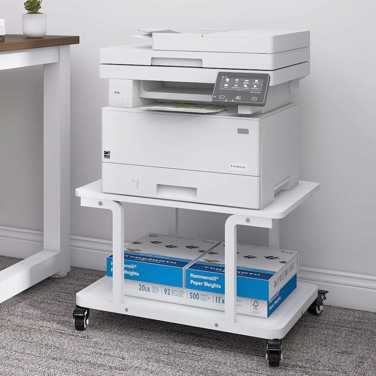 Natwind 2 Tier Laser Printer Stand,24''x20'' Under Desk Printer Cart, White