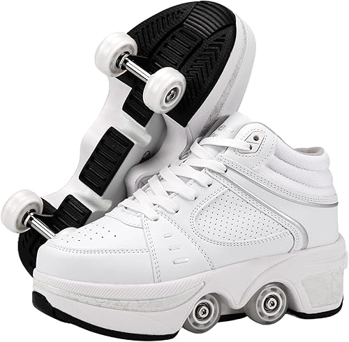 Miniatura 15 de Zapatillas de Patines de Ruedas para Niñas, Niños, Mujeres, Hombres, Zapatos de Patinaje de Doble Fila, Zapatillas con Ruedas Retráctiles, Patines