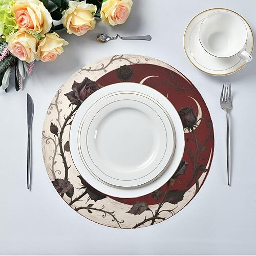 Miniatura 5 de Gothic Red Roses placemats Round Washable Holiday placemats Heat Resistant Waterproof individuales para comedor 15.4x15.4in Set of 6