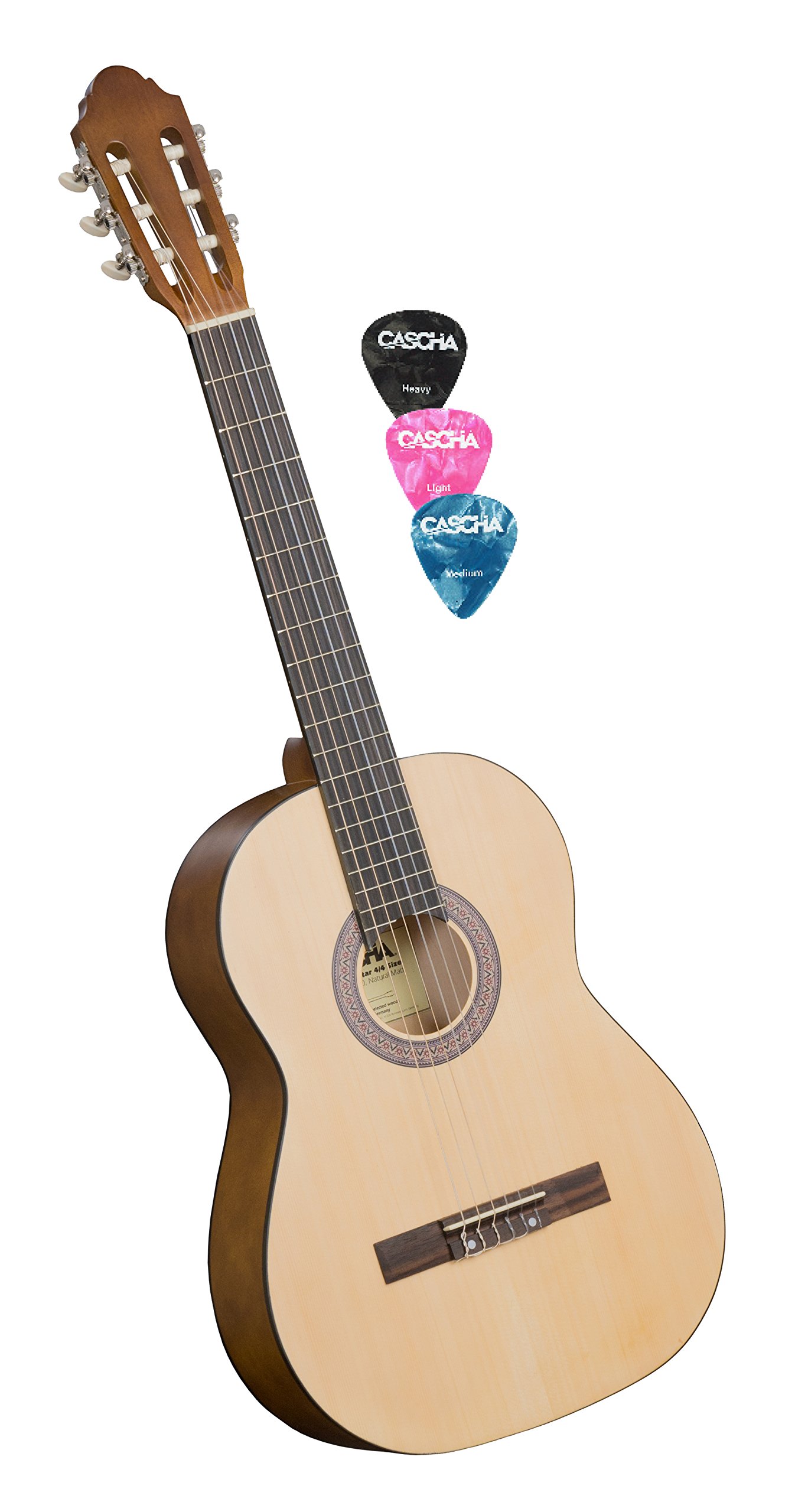 Cascha 4/4 Konzertgitarre I Klassische Gitarre für Anfänger I Gitarren Set mit 3 Plektren Stimmgerät Gitarrenschule & Gigbag I Akustik-Gitarre mit Nylon-Saiten I Classical Acoustic Guitar