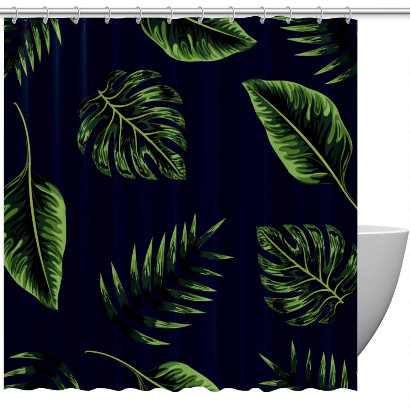 Rideau de douche tropical bleu marine pour une ambiance spa