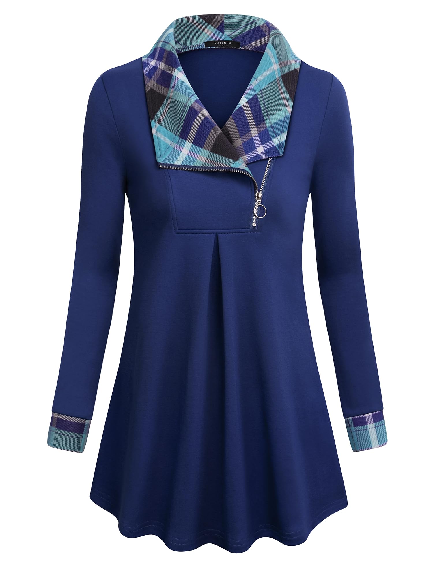 VALOLIA Women's Casual Swing Sweatshirt Long Sleeve Zipper Lapel Fashion Pullover Tunic