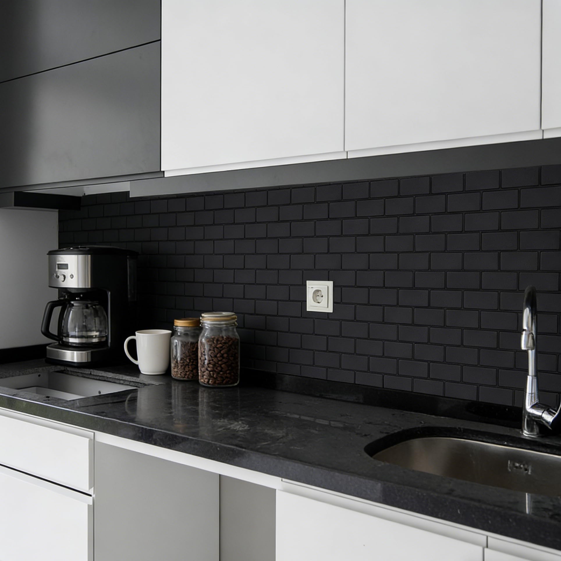 Carreaux Muraux Autocollants 10 Feuilles, 1,6 Mm D'épaisseur, Carrelage Mural Autocollant Noir Mat Pour Dosseret De Cuisine, Salle De Bain, Décoration D'intérieur