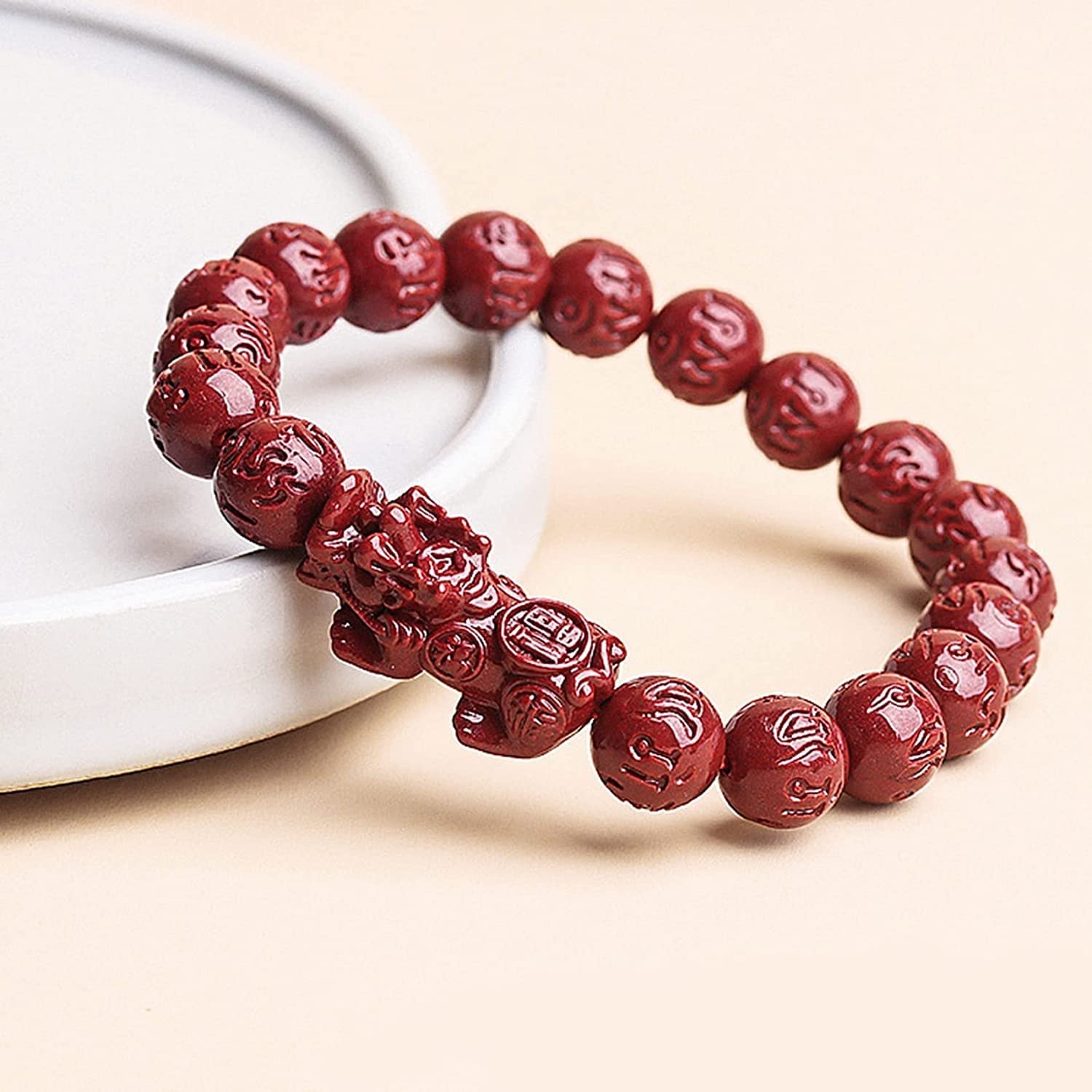 Pulsera Pulsera de Piedra Natural Cinabrio Pulsera Pixiu Pulsera for Mujeres Hombres Feng Shui Pulsera Amuleto Riqueza Prosperidad Buena Suerte Pulsera 10 mm Chakra Piedra Cuentas Talismán Pulsera