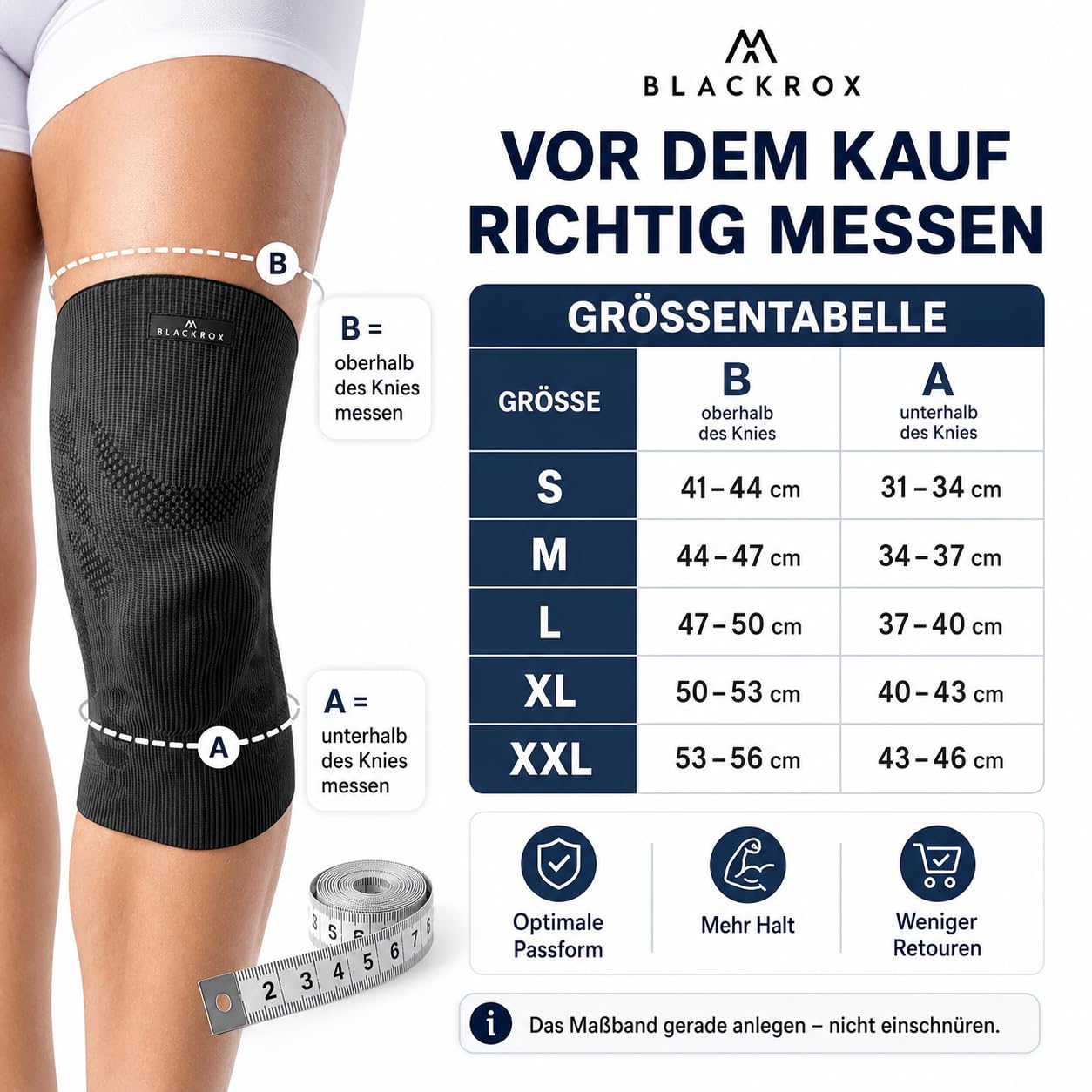 BLACKROX Kniebandage TUYANIM Sport Kraftsport Damen Herren Silikonring leicht Patella Gel Polster Feder Stabilisatoren Volleyball Fussball Laufen Knieschoner Kompression Männer Frauen (XL)
