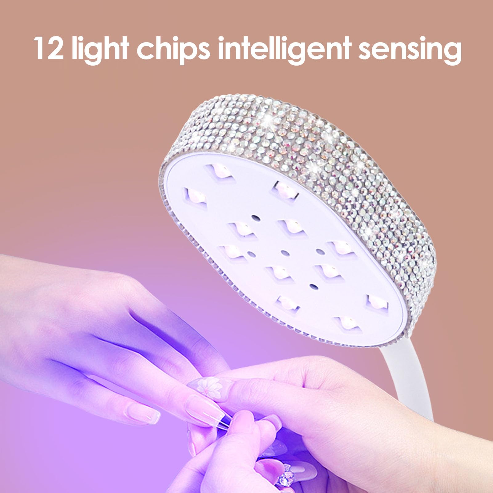 Fabater 36W LED-UV-Nagellampe, Flexibles Schwanenhals-UV-Licht für Gelnägel, USB-wiederaufladbarer Tragbarer Gel-Trockner für Reisen zu Hause Im Salon (Silberner Strassstein)