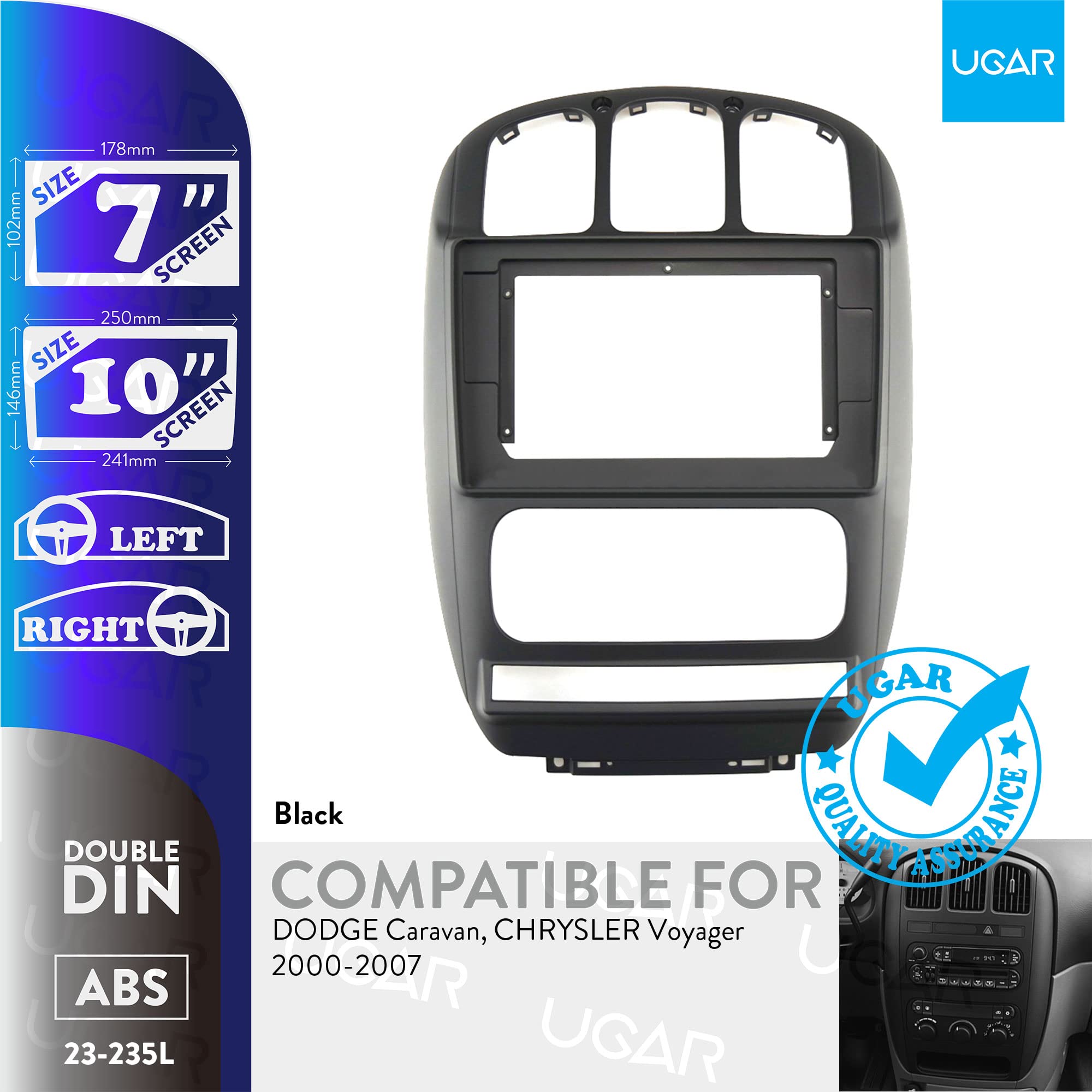 UGAR 7 inch / 10 inch Compatible for Dodge Caravan, Chrysler Voyager 2000-2007 Radio Stereo Dash Installation Mount Kit