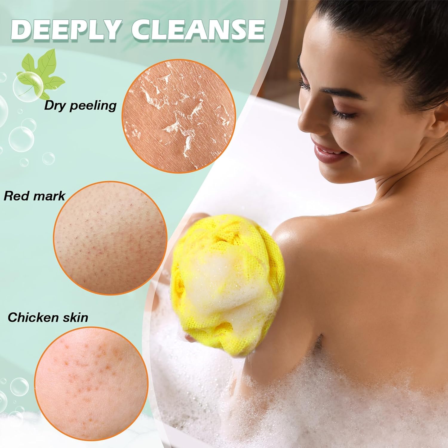 Teenyyou 4 Pieces African Net Sponge Exfoliating Bath Cloth Long African Colorful Washcloth Towel Body Exfoliator Back Scrubber for Shower Daily Use(Beige Yellow Orange Brown) image 4