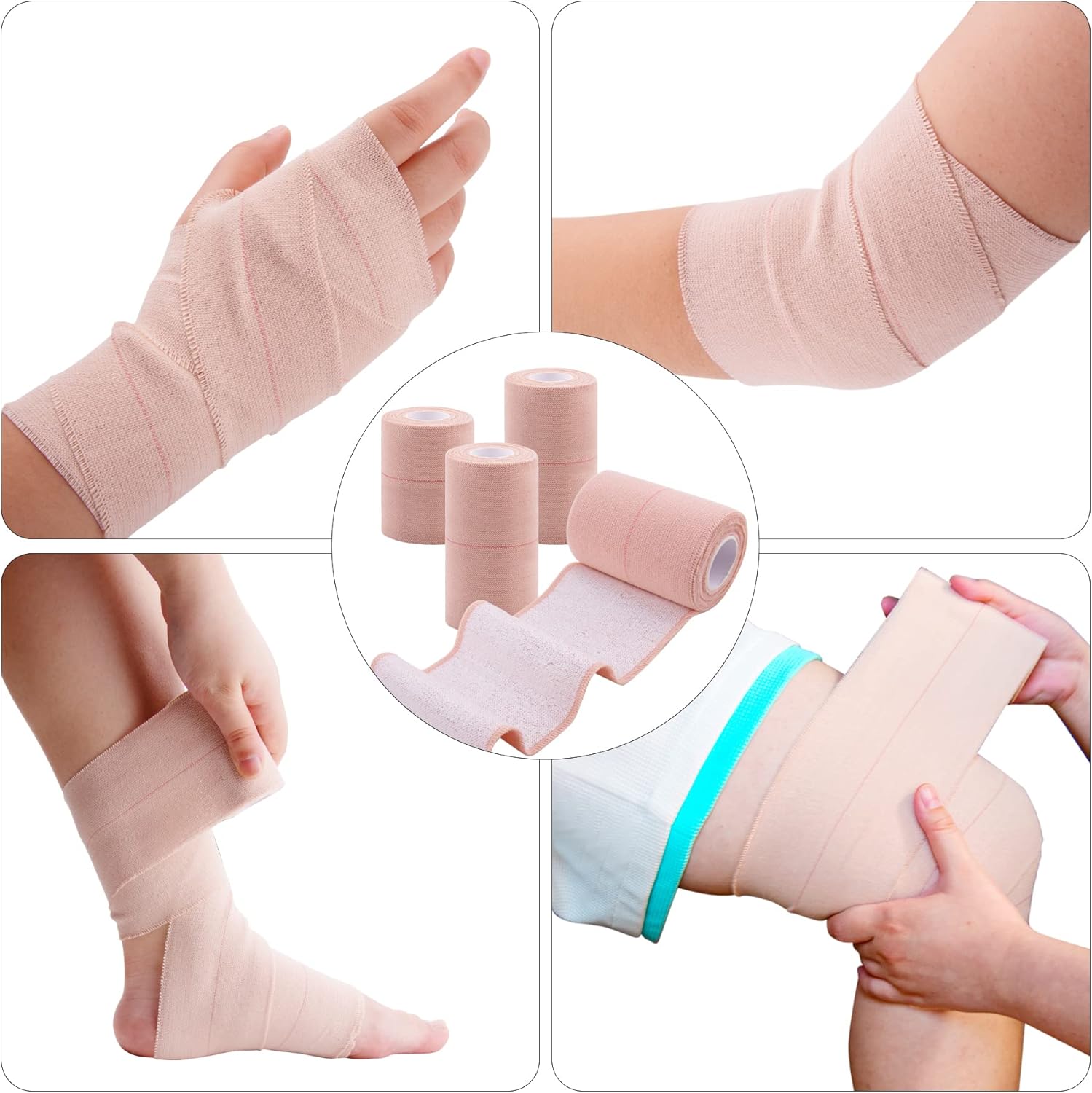 BQTQ 6 Rolls Elastic Adhesive Tape 4 Inch Elastic Bandage Wrap Self Adhesive Wound Wrap Self Adherent Stretch Bandage Sports Tape Elastic Tape Bandage for Wrist Ankle Swelling Sprains (Beige) - Image 5