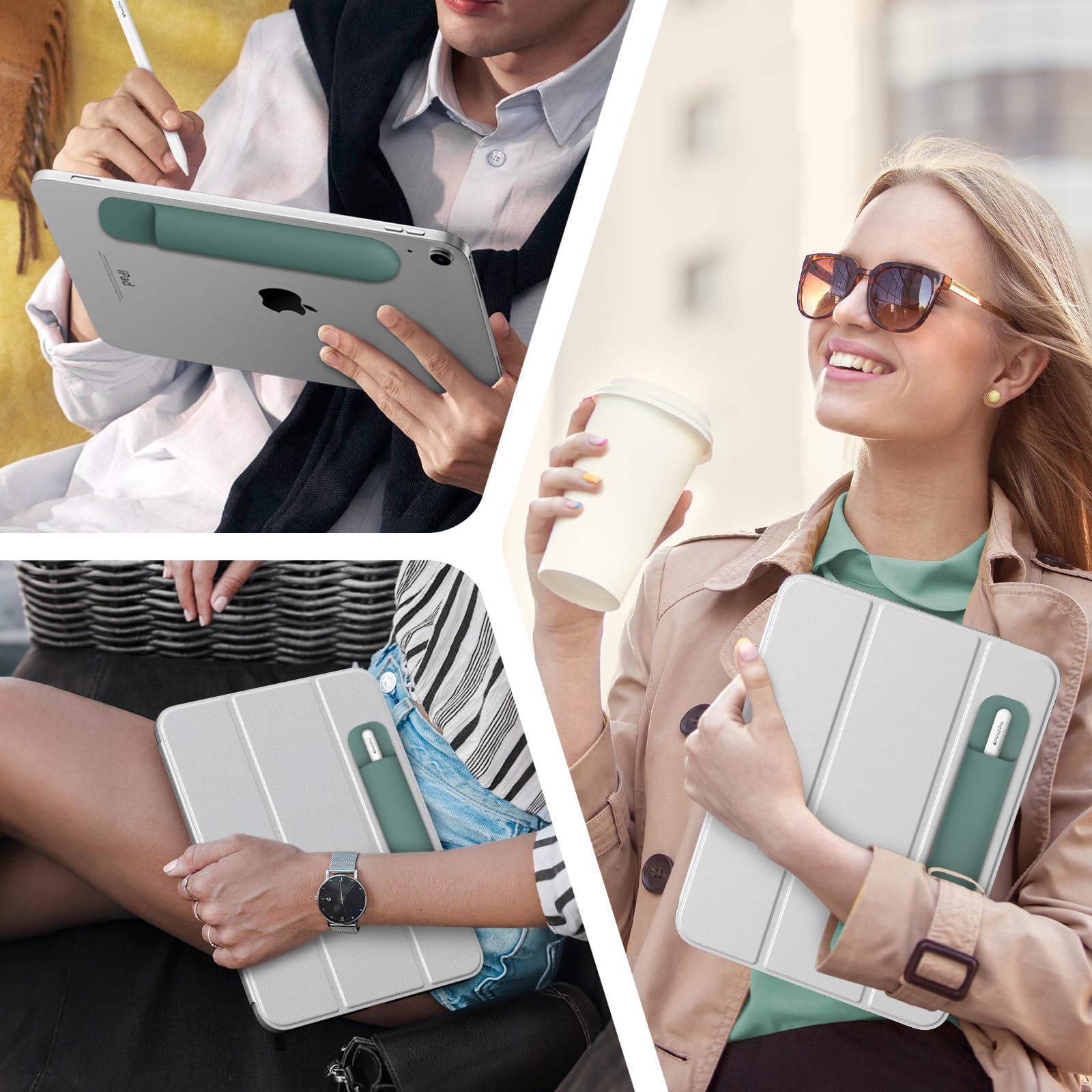 MoKo Universal Stylus Holder, Adhesive Silicone Pencil Protected Sleeve Compatible with Pencil Pro&1st&2nd Gen&USB-C and Similarly Sized Styluses,Attached to Case for Pencil,Dark Night Green