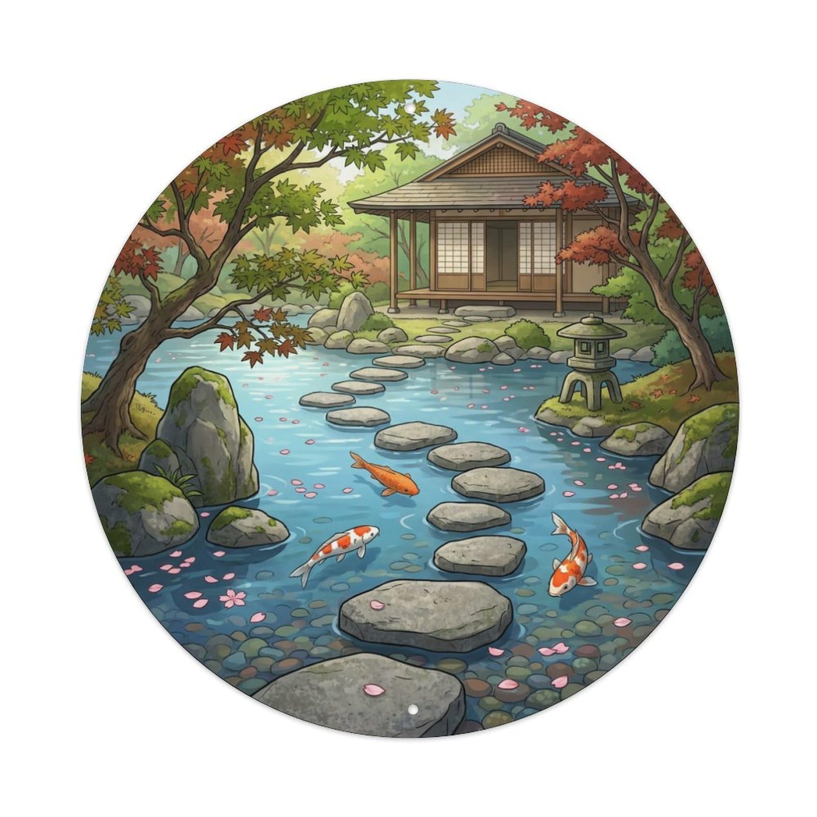 Galvaxio Style Japanese Koi Fish Stepping Stones Path Across Metal Tin Sign