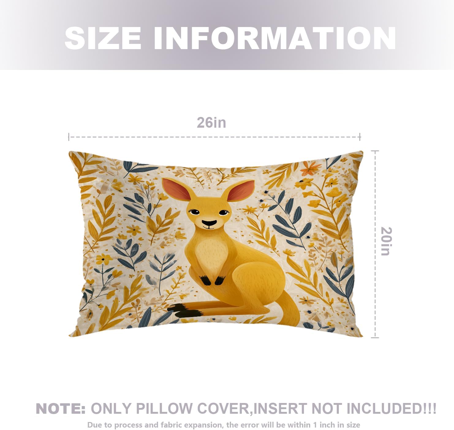 Cute Kangaroo Throw Pillow Covers, Light Yellow Kangaroo with Flowers Cushion Cover Digital Blended Hidden Zipper Decorative Pillowcases for Bedroom Lumbar 20X26 in 2 Pcs