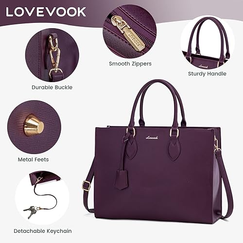 Miniatura 5 de LOVEVOOK Bolsa de mano para laptop de 15.6 pulgadas, impermeable, bolsa de trabajo, maletín de cuero, bolsa de oficina de negocios, bolsa de gran