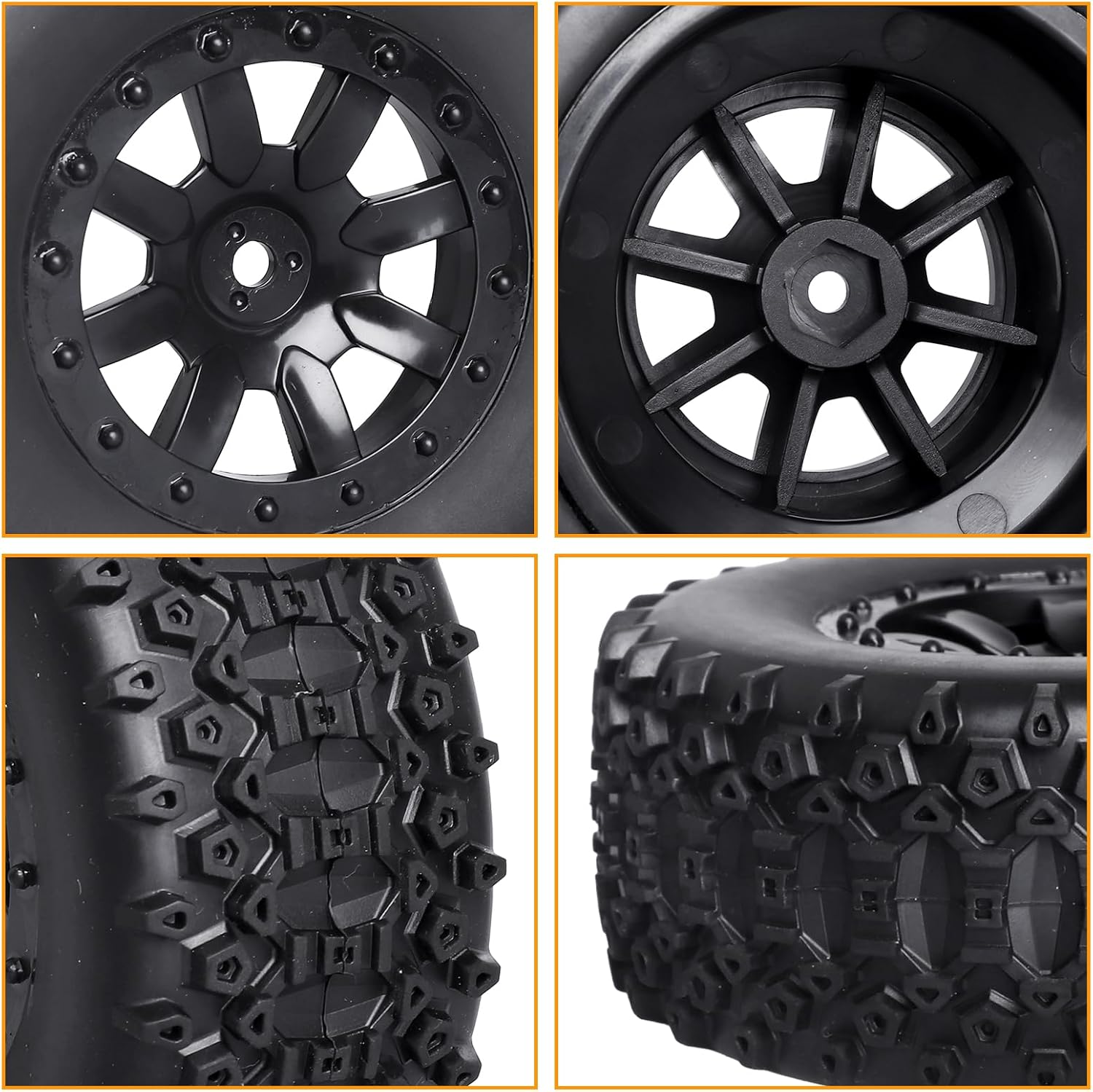 Pre-Glued 1/10 RC Short Course Truck Wheels and Tires Combo 12mm Hex - Compatible with Traxxas Slash 4X4 BL-2S, Losi Tenacity, Redcat Blackout(Set of 4)