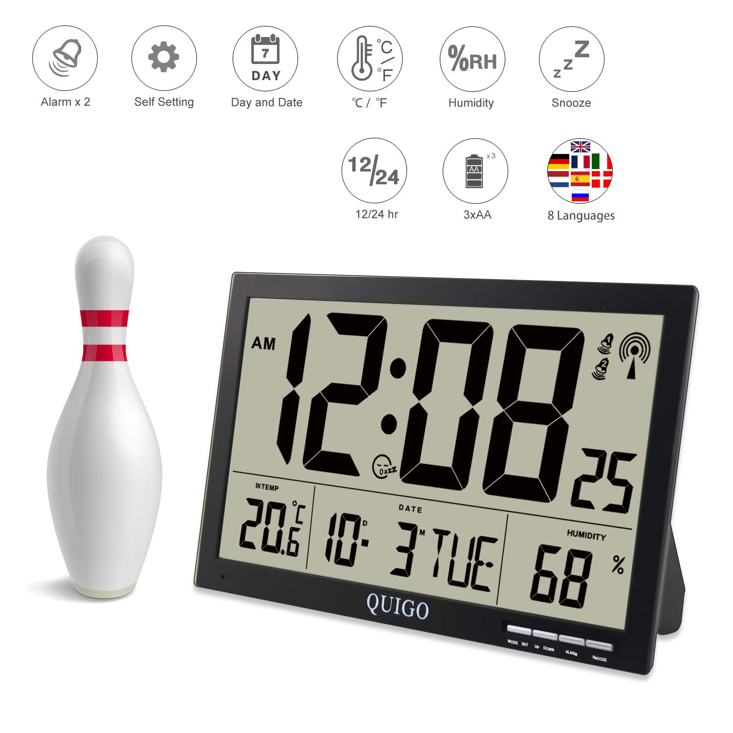 Buy QUIGO Large Digital Wall Clock Battery Operated Display Day Date