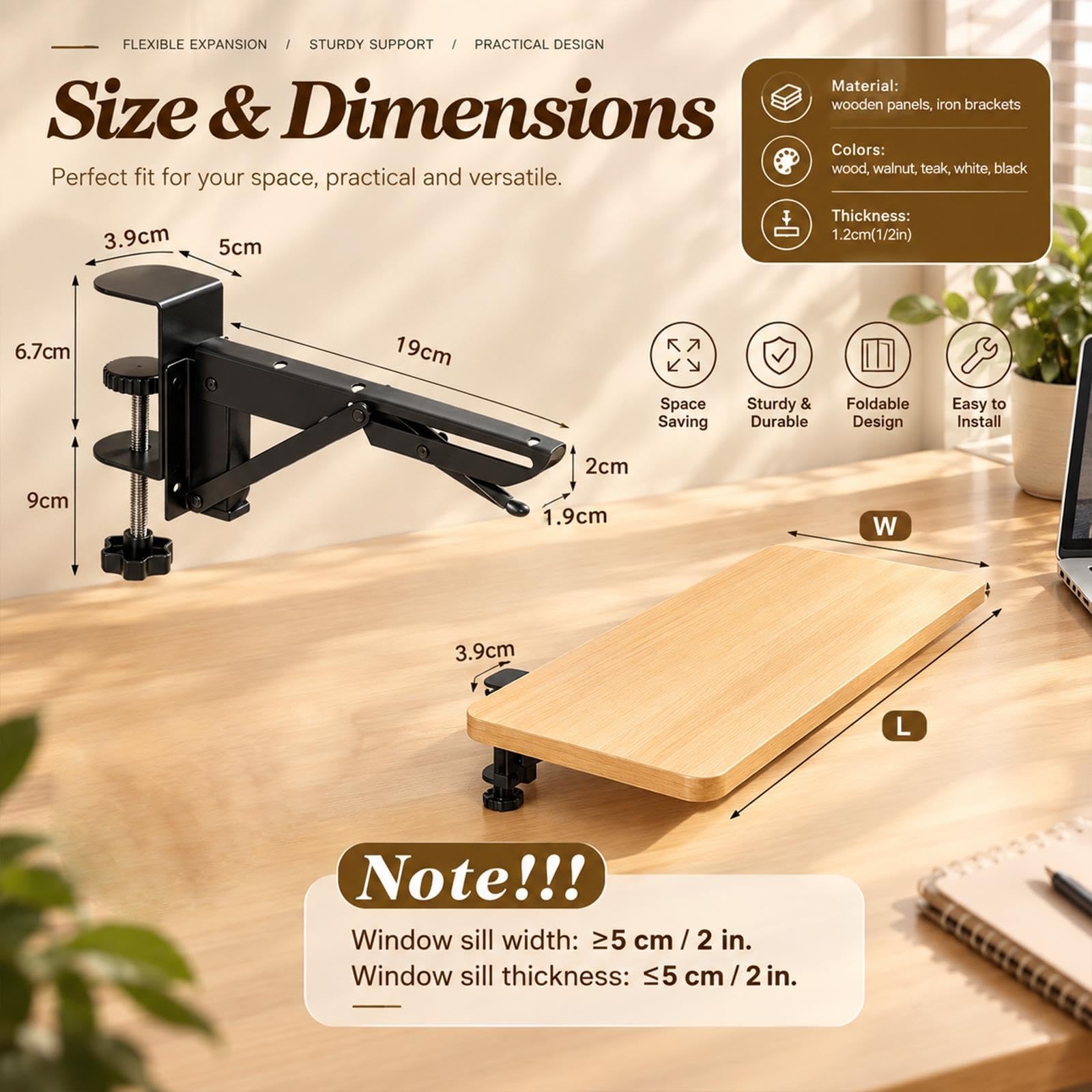 Desk Extension Panel, Foldable Storage Rack With Clip