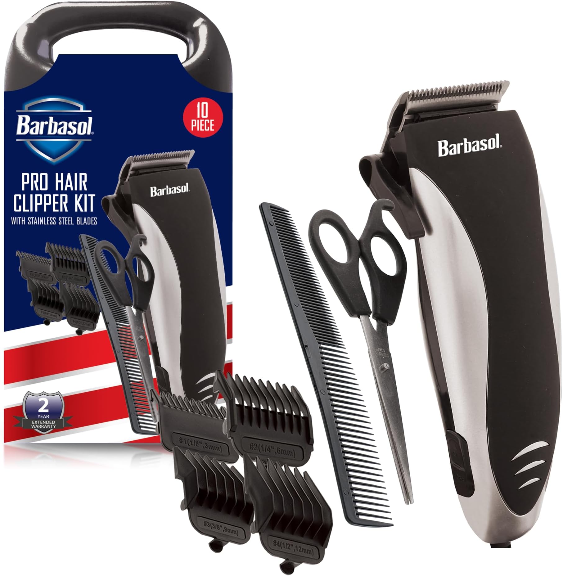 XTREME DIGITAL LIFESTYLE ACCESSORIES Corded Electric Barbasol Professional Hair Clipper Kit With Stainless Steel Blades, 4 Guide Combs, Adjustable Taper And Travel Bag for Unisex